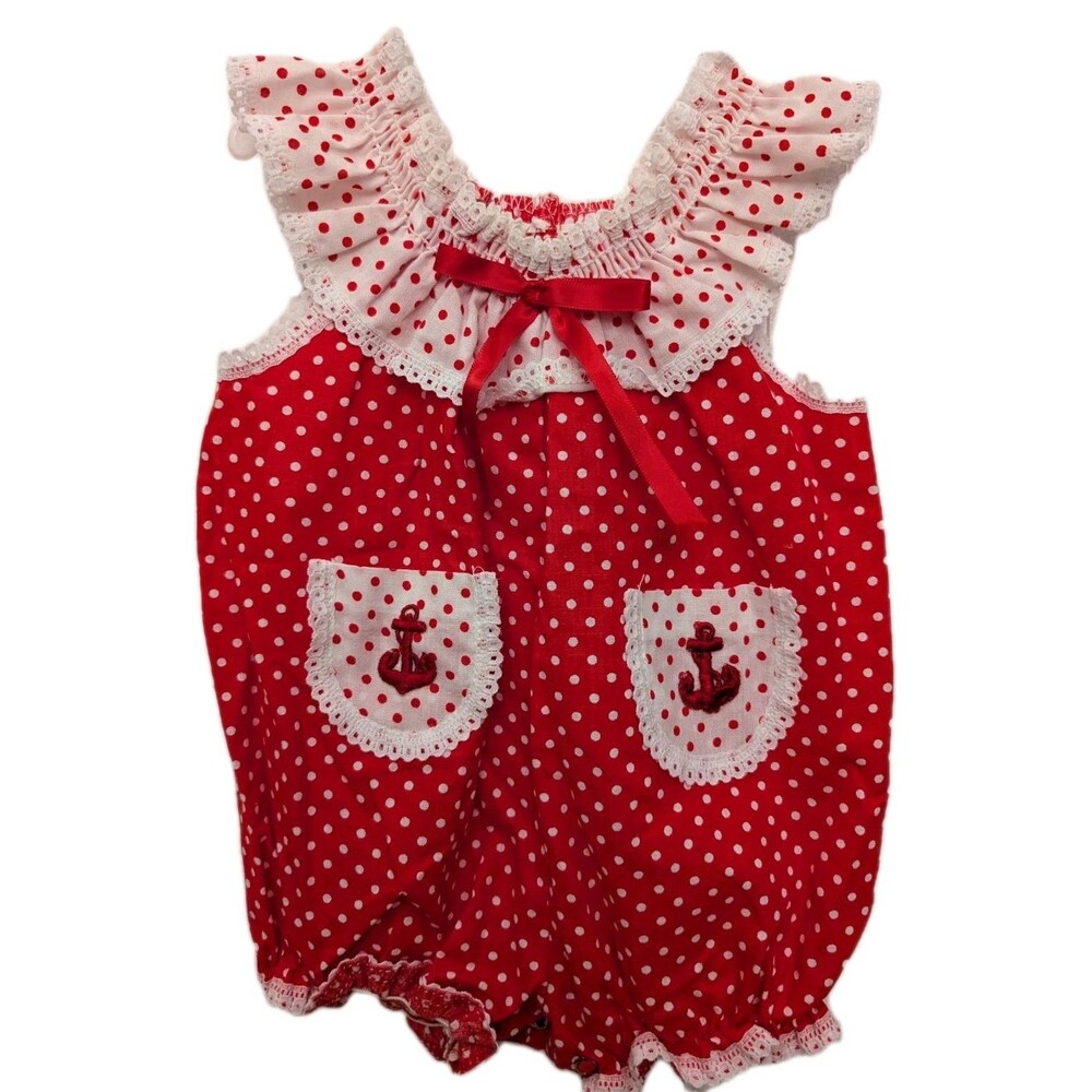Vintage Carter's Baby Girls Bubble Romper Size 18 Months Red W/ White Polka Dots